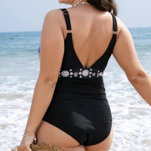 Bandana Patchwork Wrap One-Piece Swimsuit, Size 12/L and Size 22-24/3X, NWT - Picture 2 of 2